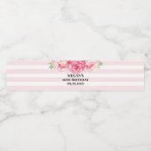 16e verjaardag Gouden roze strepen Roze bloemen Waterfles Etiket (Enkel label)