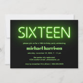 16e verjaardag Green Neon Lights Kaart (Voorkant)
