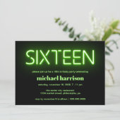 16e verjaardag Green Neon Lights Kaart (Staand voorkant)