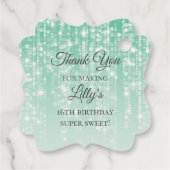 16e Verjaardag Groene Folie Balloon Twinkle Lights Bedankjes Labels (Achterkant)