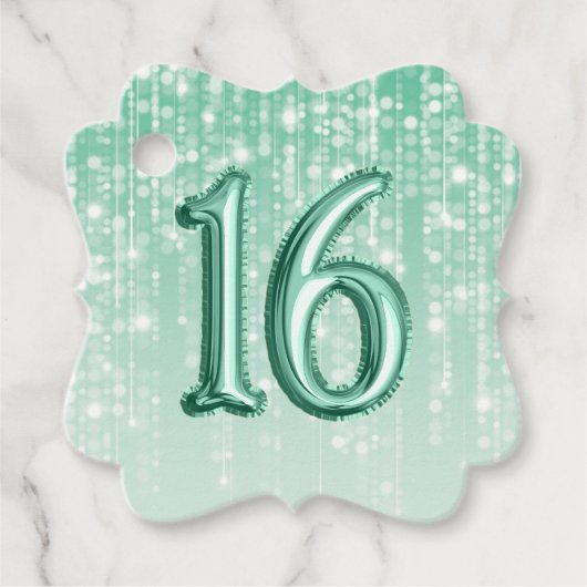 16e Verjaardag Groene Folie Balloon Twinkle Lights Bedankjes Labels (Voorkant)