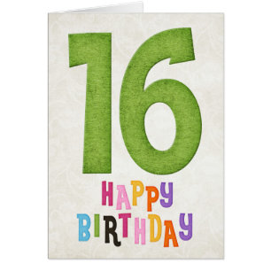 16e verjaardag Happy Birthday Kaart Design 3