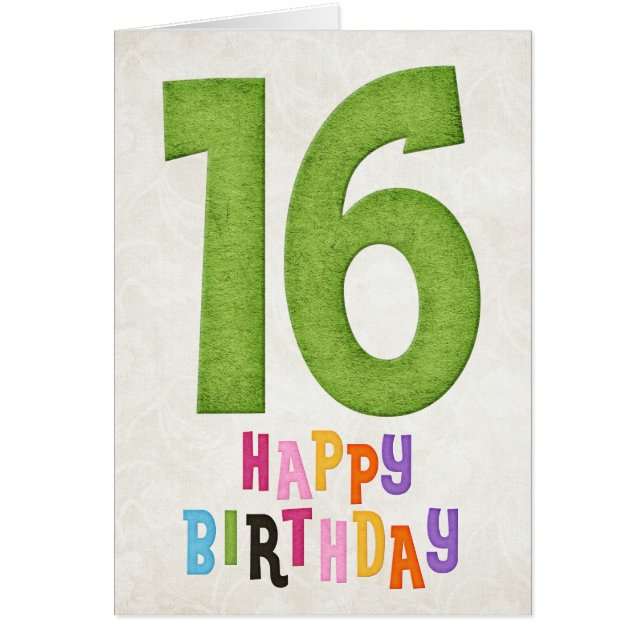 16e verjaardag Happy Birthday Kaart Design 3 (Voorkant)