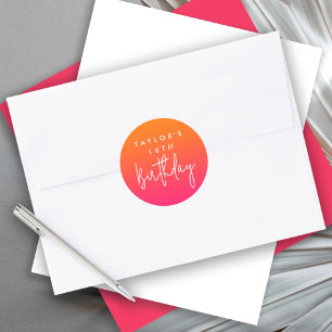 16e verjaardag Helder Roze en Oranje Ombre Ronde Sticker