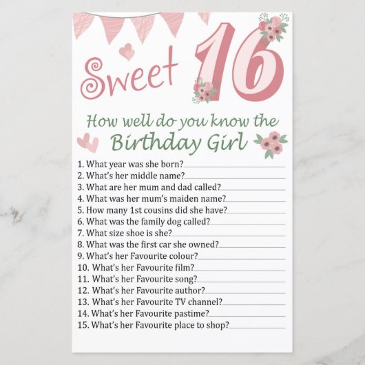 16e verjaardag Hoe goed ken je de verjaardag? (Voorkant)