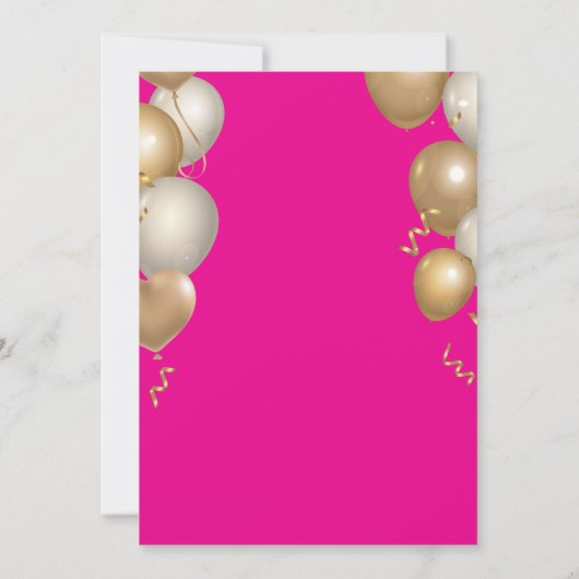 16e verjaardag Hot Pink en Gold Balloons Confetti Kaart (Achterkant)