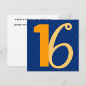 16e verjaardag Huge Numbers Blue en Gold W948 Kaart (Voorkant / Achterkant)