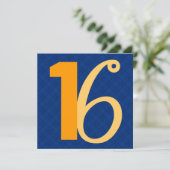 16e verjaardag Huge Numbers Blue en Gold W948 Kaart (Staand voorkant)