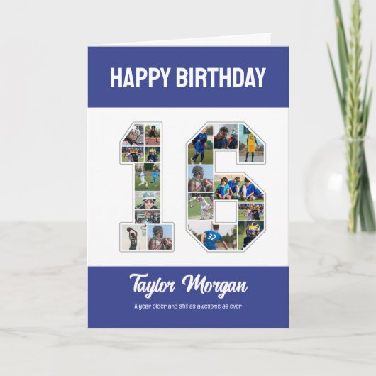 16e verjaardag Jubileum nummer 16 fotocollage Kaart (Voorkant)