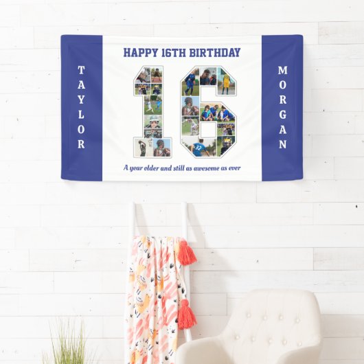 16e verjaardag Jubileum nummer 16 fotocollage Spandoek (Insitu)