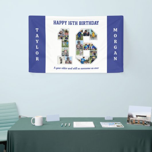 16e verjaardag Jubileum nummer 16 fotocollage Spandoek (Beurs)