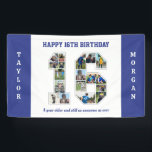 16e verjaardag Jubileum nummer 16 fotocollage Spandoek<br><div class="desc">Vier 16e verjaardag of trouwdag met deze aangepaste fotocollage. Kies uw favoriete foto's voor weergave. Pas de naam, tekst en datum aan uw gelegenheid aan. Dit wordt een mooie aandenken met gepersonaliseerde boodschap om op terug te kijken met familie en vrienden. Als je een ander nummer nodig hebt als je...</div>