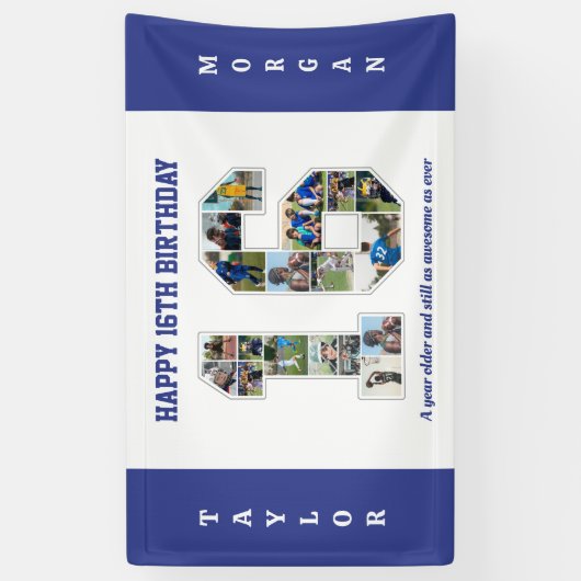 16e verjaardag Jubileum nummer 16 fotocollage Spandoek (Verticaal)