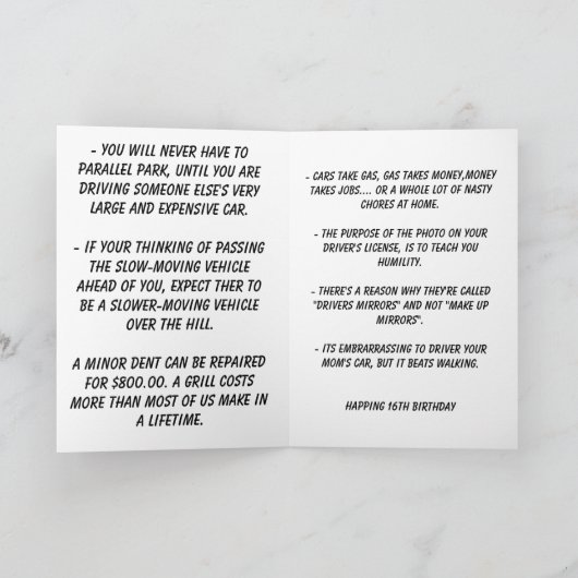 16e verjaardag kaart (Binnen)