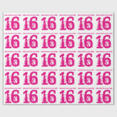16e verjaardag kleindochter, roze tekst op wit. cadeaupapier (Vlak)