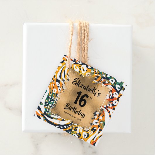 16e verjaardag kleurenafdrukken op maat bedankjes labels (In situ)