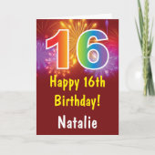 16e verjaardag Kleurrijk Regenboog Vuurwerk Rood Kaart (Voorkant)