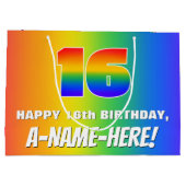 16e verjaardag: kleurrijk, vun regenboogpatroon #  groot cadeauzakje (Achterkant)