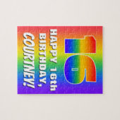 16e verjaardag: kleurrijk, vun regenboogpatroon # legpuzzel (Horizontaal)