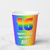 16e verjaardag: kleurrijk, vun regenboogpatroon #  papieren bekers (Achterkant)