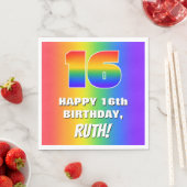 16e verjaardag: kleurrijk, vun regenboogpatroon #  servet (Insitu)