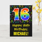 16e verjaardag: kleurrijke muzieksymbolen + regenb kaart (Gele Bloem)