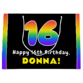 16e verjaardag: kleurrijke regenboog # 16, Naam va Groot Cadeauzakje (Voorkant)