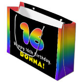16e verjaardag: kleurrijke regenboog # 16, Naam va Groot Cadeauzakje (Voorkant Gekanteld)