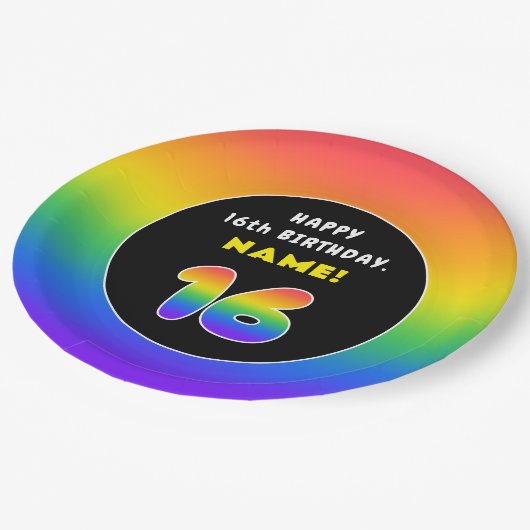 16e verjaardag: kleurrijke regenboog # 16, Naam va Papieren Bordje (Gekanteld)