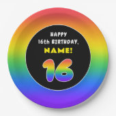16e verjaardag: kleurrijke regenboog # 16, Naam va Papieren Bordje (Voorkant)