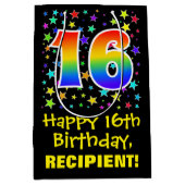 16e verjaardag: Kleurrijke Sterren Patroon & Regen Medium Cadeauzakje (Voorkant)