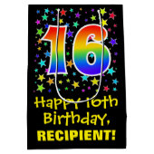 16e verjaardag: Kleurrijke Sterren Patroon & Regen Medium Cadeauzakje (Achterkant)