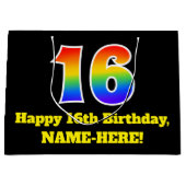 16e verjaardag ~ Leuk, Kleurrijk, Levendig, Regenb Groot Cadeauzakje (Voorkant)