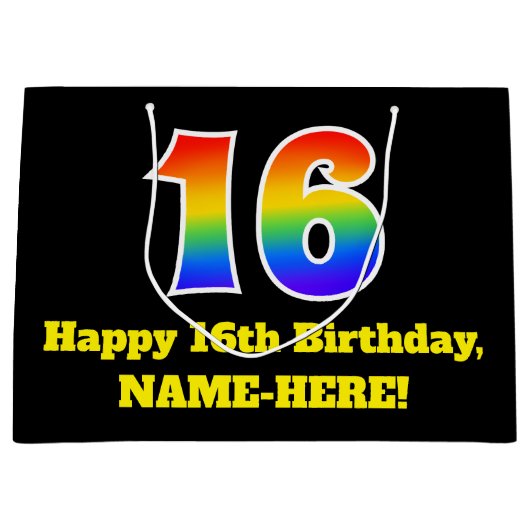 16e verjaardag ~ Leuk, Kleurrijk, Levendig, Regenb Groot Cadeauzakje (Voorkant)