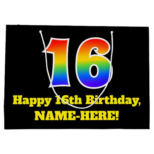 16e verjaardag ~ Leuk, Kleurrijk, Levendig, Regenb Groot Cadeauzakje (Achterkant)