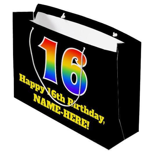 16e verjaardag ~ Leuk, Kleurrijk, Levendig, Regenb Groot Cadeauzakje (Achterkant Gekanteld)