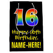 16e verjaardag: Leuk, Vet, Kleurrijk, Regenboog "1 Medium Cadeauzakje (Voorkant)