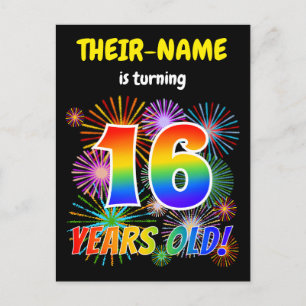 16e verjaardag - Leuk vuurwerk, Regenboog look "16 Briefkaart