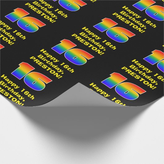 16e verjaardag: Leuke, kleurrijke regenboog geïnsp Cadeaupapier (Hoek)