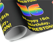 16e verjaardag: Leuke, kleurrijke regenboog geïnsp Cadeaupapier (Rol Hoek)