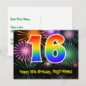 16e verjaardag – Leuke vuurwerkpatroon + regenboog Briefkaart (Voorkant / Achterkant)