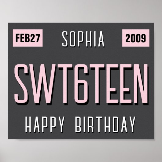 16e Verjaardag Licentie Bord Poster, Nieuw Driver Poster (Voorkant)