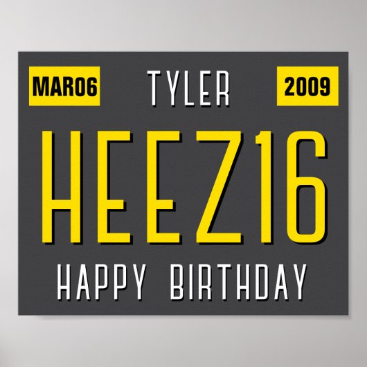 16e Verjaardag Licentie Bord Poster, Nieuw Driver Poster (Voorkant)