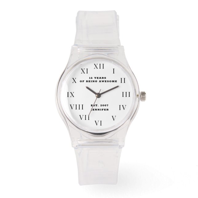 16e verjaardag lief zestien grappig roze meisje horloge (Voorkant)