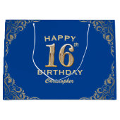 16e verjaardag Lijst Blauw en Glitter Glitter Groot Cadeauzakje (Voorkant)
