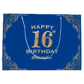 16e verjaardag Lijst Blauw en Glitter Glitter Groot Cadeauzakje (Achterkant)