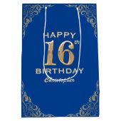 16e verjaardag Lijst Blauw en Glitter Glitter Medium Cadeauzakje (Achterkant)