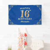 16e verjaardag Lijst Blauw en Glitter Glitter Spandoek (Insitu)