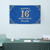 16e verjaardag Lijst Blauw en Glitter Glitter Spandoek (Beurs)