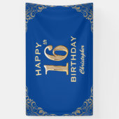 16e verjaardag Lijst Blauw en Glitter Glitter Spandoek (Verticaal)